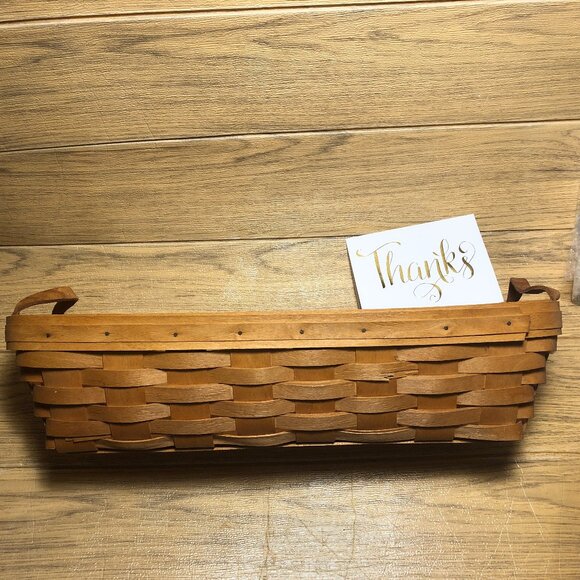 Longaberger long woven basket with leather handles, 1995 - Picture 1 of 14